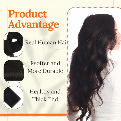 Image of Full Shine Weft Hair Extensions Human Hair, 24 Inch 130G, Color Off Black | Invisible Sew In Extensions, Machine Tied Straight Weft, Straight Hair Bundles, Women Daily Styling