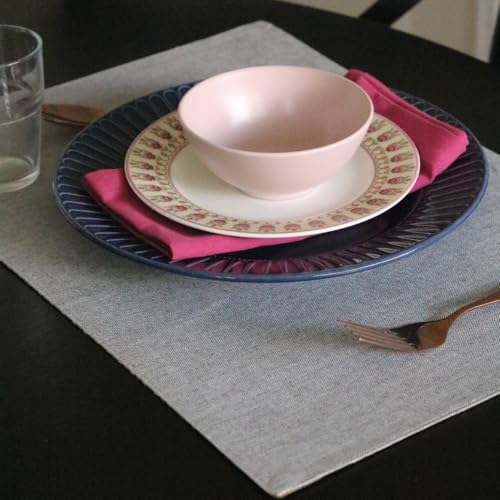 Image of THE YARD HOUSE Placemats - Reversible & Wipeable Cotton Placemats (Ochre Mirage & Grey Chambray, Set of 4)