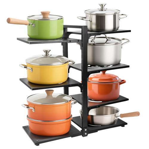 Cookmaster Pot Rack Organizers, 7-Tier Adjustable Heavy Duty Pan Organizer Rack for Cabinet, Space Saving Pot Rack & Pan Rack for Kitchen Counter