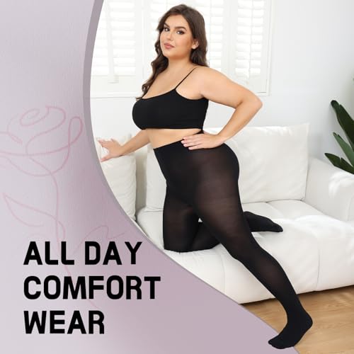 beister Plus Size Women Tights, 2 Pairs 70D Opaque High Waist Pantyhose, Solid Color Soft Stockings4