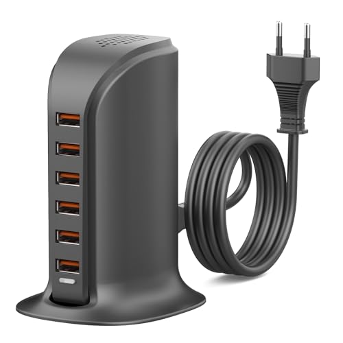 WUKUR 50W Caricatore USB Multiplo con 6 Porte da Tavolo,Compatibile con iPhone/iPad/Samsung/Huawei/HTC/LG/Nexus/Nokia/Motorola,Stazione di Ricarica da Muro per Cellulari