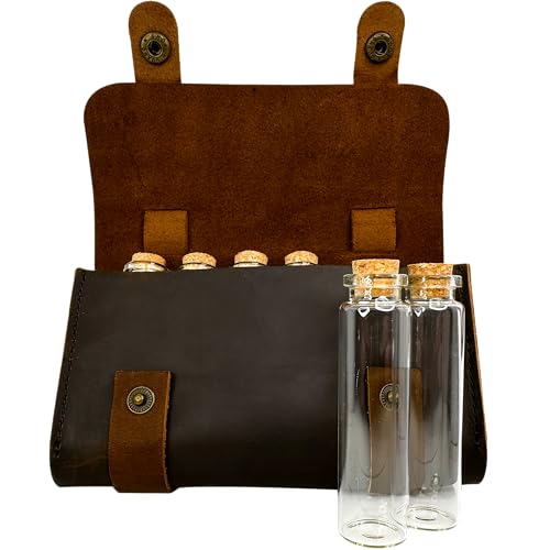 Ruck & River Leather Spice Wallet Spice Rack - 6 Spice Jars, Portable Seasoning Storage Organizer, Seasoning Bottle Holder, Condiment Container Set for Outdoor Camping BBQ Picnic