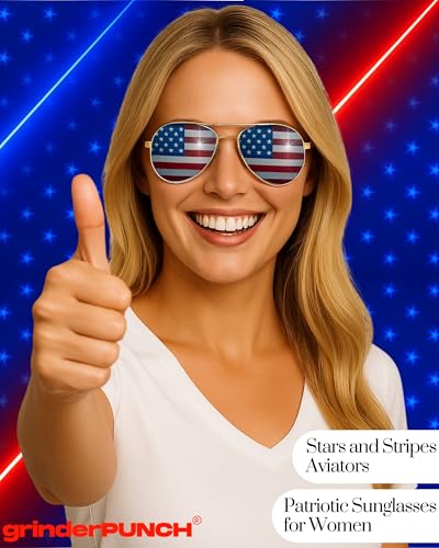 grinderPUNCH 4 PACK Mens Bulk USA American Flag Aviator Sunglasses4