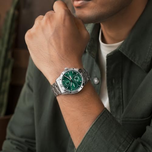 Image of Matrix Superior Analog Watch for Men | Black, Blue, Green & White Dial Stainless Steel Chain Strap Watch | Day & Date Display | Quartz Movement | Stylish Casual & Formal Wrist Watch for Boys & Men