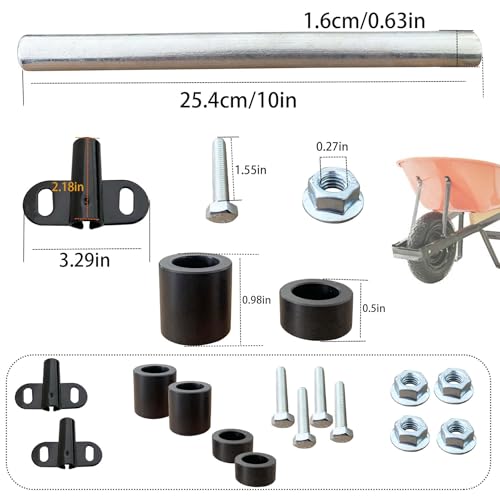 SUONE Heavy Duty Wheelbarrow Axle Bracket Set Compatible with 5/8” Wheelbarrow Axles 10" x 0.63" Wheelbarrow Axle Shaft and 2.1" x 3.3" Brackets Includes Bolts and Nuts and POM spacers by SUONE - Image 4
