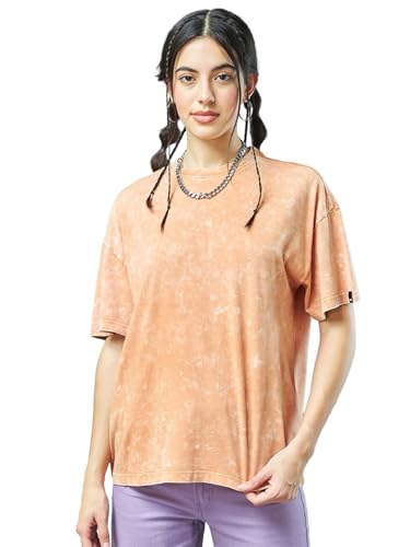 T-shirt surdimensionné pour femme en pur jersey délavé à l'acide orange XXL