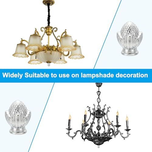 Image of PATIKIL 36 x 26mm Lamp Finials Caps Knob, 2 Set Solid Lamp Shade Top Decoration Screw Cap Nuts with Brass Reducing Adapter for Table Lamps Floor Lamps, Silver Tone