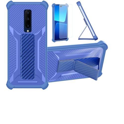 bojioderf Funda para Oneplus 7 Funda Carcasa Case Cover [con Protector de Pantalla de Cristal Templado] Híbrida [Soporte Plegable Magnético] [Esmerilado antihuellas] Azul