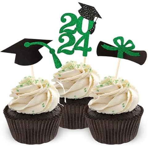 2024 Green Glitter Graduation Cupcake Topper, Food/Appetizer Picks Class of 2024 Graduation Party Supplies(24pcs) Cover
