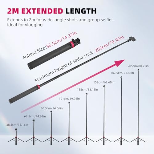 Image of 80in Pocket 3 Selfie Stick Tripod for GoPro Action Camera, Extendable Stand Vlog Mount for DJI Osmo Pocket 3 Action 6 5 Pro 4 3 for Xtra Muse for Insta360 X5 X4 X3 for AKASO DSLR Accessories