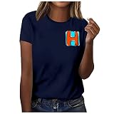Womens Summer Tops Retro Fashion Shirts Round Neck Pullover Tees Short Sleeve Lettering Printed Casu