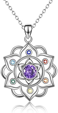 YAFEINI 925 Sterling Silver Chakra Necklace Yoga Lotus Pendant Necklace Jewelry for Women
