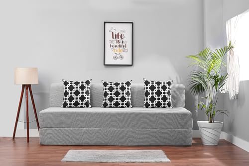 Image of Convertible Fabric Sofa Cum Bed | Foldable Double Foam & Washable Cover with Cushions | Modern Design Use Living Room & Guest Room (Silver-Multi-Chain, 6X6 Ft)