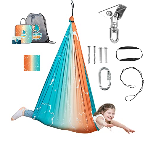 Image of Indoor Sensory Swing for Kids or Outdoor - Holds 300lbs, Double-Layer, & 360 Swivel, Calming Compression Therapy Swing Hammock for Kids & Adults with All Hardware - Sensory-Motor Toys & Gifts