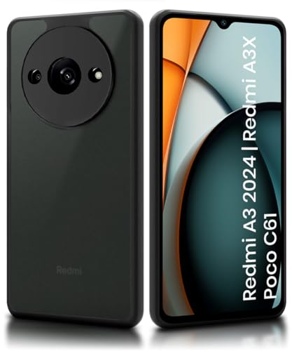 Image of WOW IMAGINE Translucent Hybrid Back Case Cover for Mi Redmi A3 2024 | Redmi A3X | Poco C61 Smoked Matte Back | Shock Proof 360 Degree Protection | Protective Hard Case - Matte Black