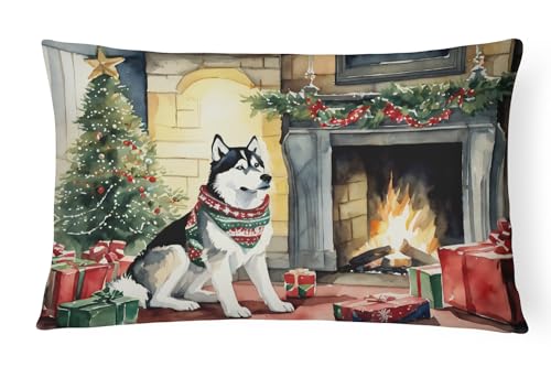 Caroline's Treasures DAC2753PW1216 Siberian Husky Cozy Christmas Throw Pillow Machine Washable, Indoor Outdoor Decorative Pillow for Couch, Bed or Patio, 12HX16W