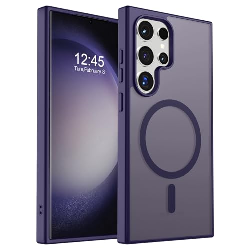 SUPFINE Magnetic for Samsung Galaxy S23 Ultra Case, (Built-in Magnets) (Military Grade Drop Protection) Slim Translucent Shockproof Phone Case,Dark Purple