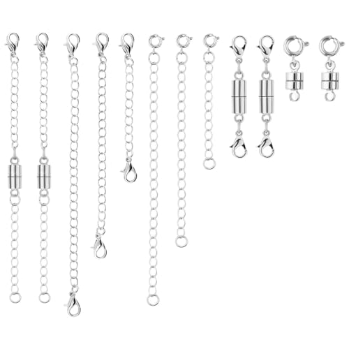 6pcs Necklace Extension Chain, Premium Copper Jewelry Extender with 6pcs Magnetic Clasp Adjustable Chain Extension for Women for Jewelry Bracelet Anklet Making Supplies(Silver)