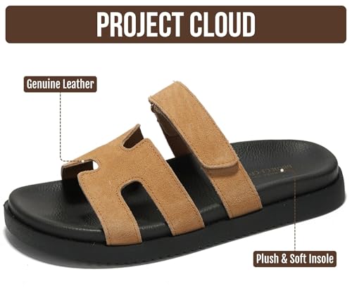 Image of Project Cloud 100% Genuine Leather Sandals for Women Footwear - Stylish Womens Sandals with Plush & Soft Insole - Non-Slip and Water-Resistant Beach Sandals Slides for Women (Mayvy)