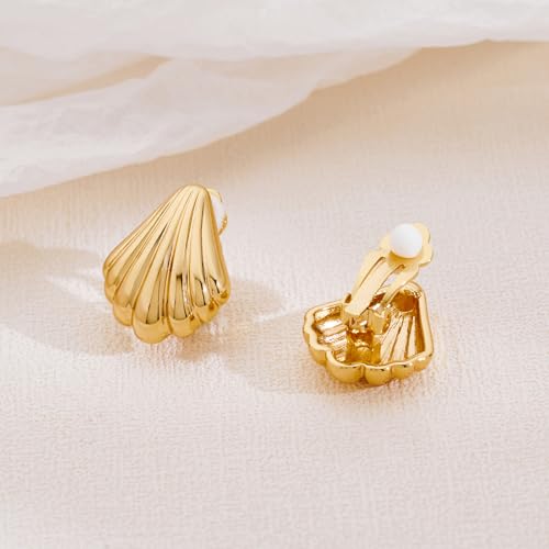 FAMARINE Gold Silver Clip on Earrings Shell Earrings Women4
