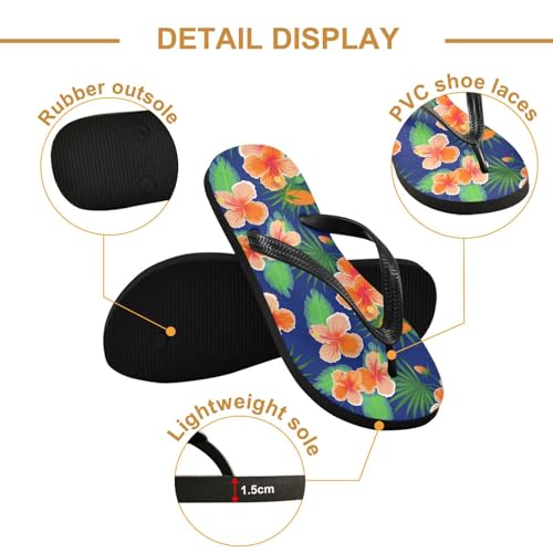 Orange Hibiscus Palm Leaves Flip Flops for Beach Thong Sandals Anti-slip Lightweight Shower Shoes for Summer Travel Swim3