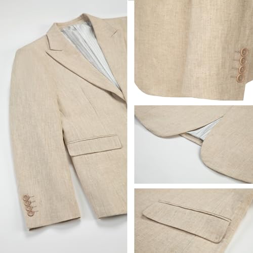 SOLOVEDRESS Men's 2 Piece Suits Set Regular Fit Casual Linen Blazer Jacket and Pants for Wedding and Party3