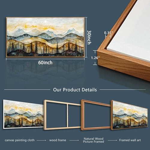 ERQINHUA Large Canvas Wall Decor For Living Room Farmhouse Wall Art For Dining Room Bedroom Murals Abstract Mountain Landscape Painting Wood Frame Wall Print Artwork Pictures Home Decor 30"X60"