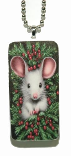 Cute Christmas Mouse Domino Necklace
