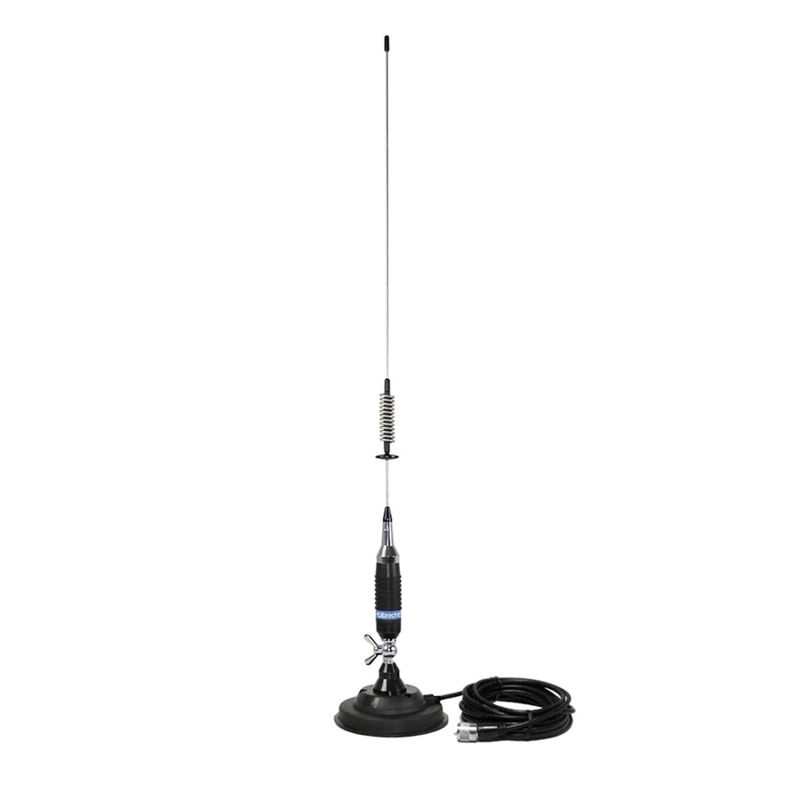 Albrecht S75 Antenne radio CB mobile avec base magnétique 127 mm de longueur totale 76 cm Kit complet avec câble de 4 m et fiche PL, inclinable, en acier inoxydable
