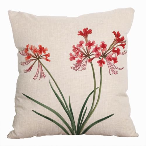 Funda Cojin 40X40 Plantas Rojas Modernos Lino Decorativas Fundas De Cojines, Adecuado para Todas Las Estaciones con Cremallera Oculta,para Sala De Estar, Sofás, Camas, Dormitorio Jardín