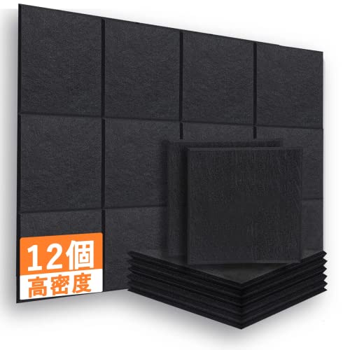 Evenreach 吸音材,吸音ボード 防音材 硬質吸音フェルトボード 難燃 防潮 防音材 吸音材 壁,防音シート,遮音材 防音材 部屋用 吸音対策 騒音軽減 防潮, 練習室 録音室 オフィス 室内装飾 消音 防音対策吸音材 防音と音響処理に最適 12枚,約1.1平米(30cm×30cm×0.9cm) (12, マットブラック)…