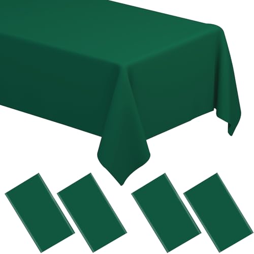 Image of WNINK 4 Pack Dark Green Plastic Tablecloth Disposable Table Covers 54 inch x 108 inch Table Cloths for Bridal Shower Engagement Wedding Birthday Picnic Plastic Table Cloths for Parties