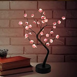 KOXHOX Cherry Blossom Tree Lamp, Bonsai Tree Light with 36 LED Japanese Decor Flower Lights, Battery/USB Plug Operated…