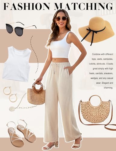 Image of UMIPUBO Womens Linen Pants Flowy Palazzo Wide Leg Pants