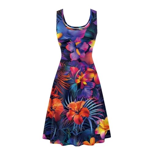 Image of TOADDITDO Women's Sleeveless O Neck Beach A-Line Party Coctail Tank Dresses Flared Sundress