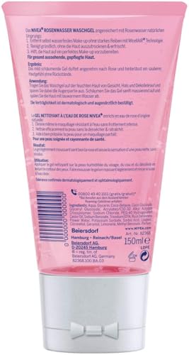 NIVEA Rosenwasser Waschgel (150 ml), Gesichtsreinigung mit MicellAIR Technologie und natürlichem Rosenwasser, Reinigungsgel für alle Hauttypen