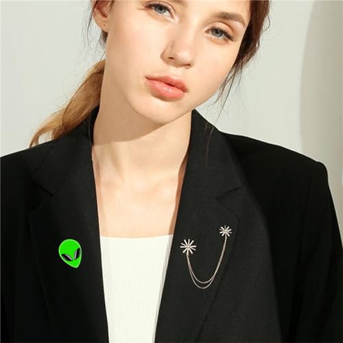 WCRAZYE Green Alien Brooch Pin for Women Girls Cute Funny Enamel Cartoon Universe Spaceship Alien Head Brooches UFO Alloy Pins Badge for Backpacks Planet Pins for Jackets3