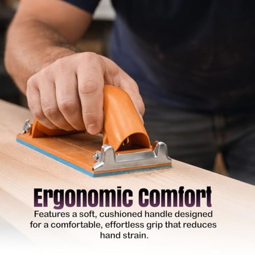 Image of Sanding Hand Block Sleeker - Manual Sandpaper Holder with Dual Metal Clips, Soft Base & Strong Orange Plastic Body for Wood & Wall Sanding (Sleeker Yellow, 7 inch)