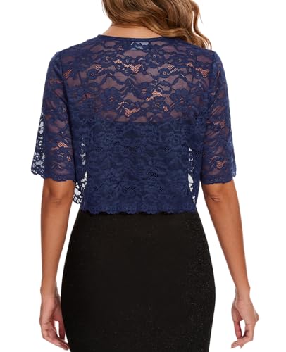 Image of MINTLIMIT Womens Floral Lace Bolero Half Sleeve Shrug Open Front Elegant Cropped Cardigan Shrugs for Evening Party Dresses