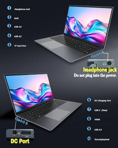 Image of 17 inch Laptop Computers,12th Generation Processor N95 4C 4T(Up to 3.4Ghz),8GB DDR4 RAM 256GB SSD,1920*1080,10000mAh Large battery,Type-C(Data), WiFi5,BT,RJ45,Dual Stereo Speakers, Backlit Keyboard