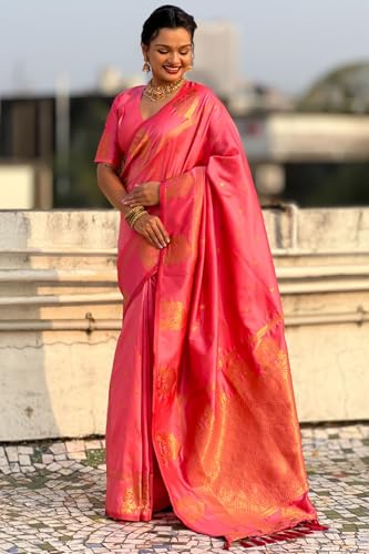 Image of SGF11 Women's Kanjivaram Pure Soft Silk Saree With Unstitched Blouse Piece