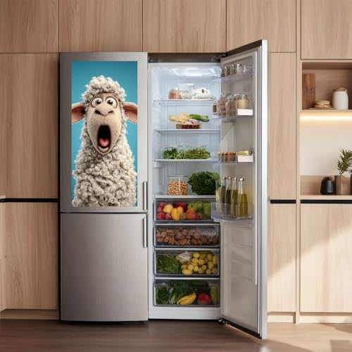 Image of 14.6x32.3 Inch Trash Can Cover Surprised Cartoon Sheep Design Outdoor Garbage Bin Decoration Sticker Wrap