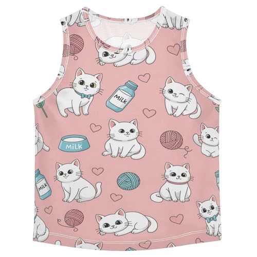 J JOYSAY Cat Flowers Pink Boys Tank Top Sleeveless Muscle Shirts Quick Dry Active Workout Sport Kids T-Shirts 3-15T