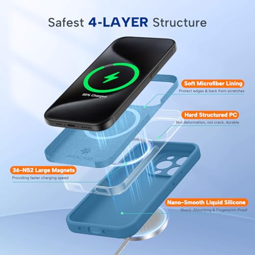 Image of Miracase Magnetic for iPhone 15 Pro Max Case, [Soft Anti-Scratch Microfiber Lining], Compatible with MagSafe, Liquid Silicone Case Shockproof Drop Protection Phone Case for 15 ProMax, Capri Blue