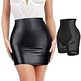 Popilush Shapewear Faux Leather Skirts with Built in Shapewear Tummy Control High Waist Mini Skirt with Shaper for Women