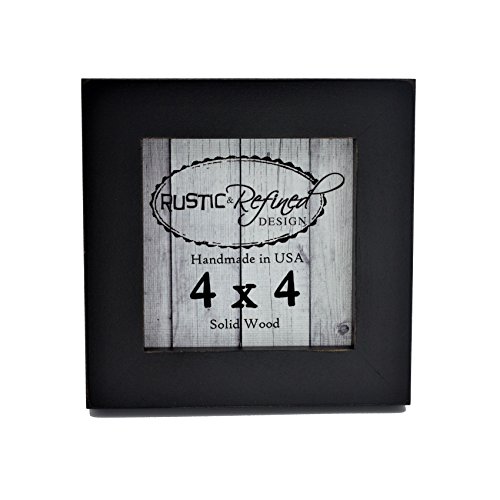 Rustic And Refined Design 4X4 Solid Wood Made In Usa Picture Frame With 1 Inch Border (Gallery Collection) - Black #TOP1