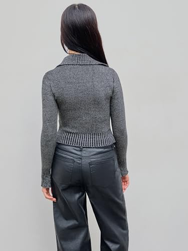 CIDER Zipper Cardigan Sweaters for Women Trendy Stand Collar Rivet Cardigans Split Long Sleeve Fall Winter4