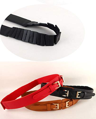 Worry-Free Women's Double Buckle Faux Leather Elastic Corset Waist Belt for Dress3