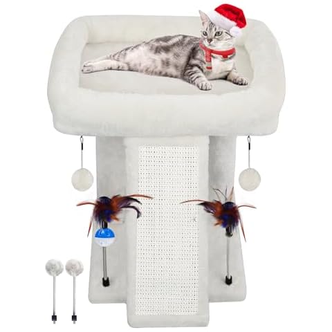 TWDEPART Cat Tree Cat Tower with Cat Scratching Post for Indoor Cats,Activity Centre Climbing Tree Cat Furniture with Playful Toy Balls,Beige Cover