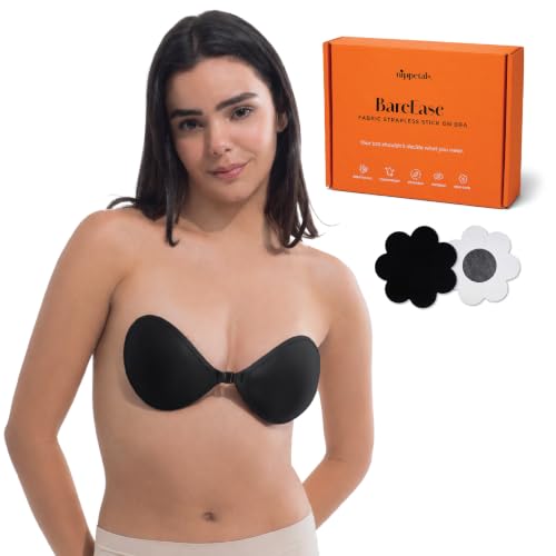 Image of Stick On Bra for Backless Dress | Adhesive Strapless Sticky Bra for Women, Full Coverage Strong Hold | Reusable Silicone Invisible Push-Up | Seamless | 5 Sizes S-XXL, Nude and Black